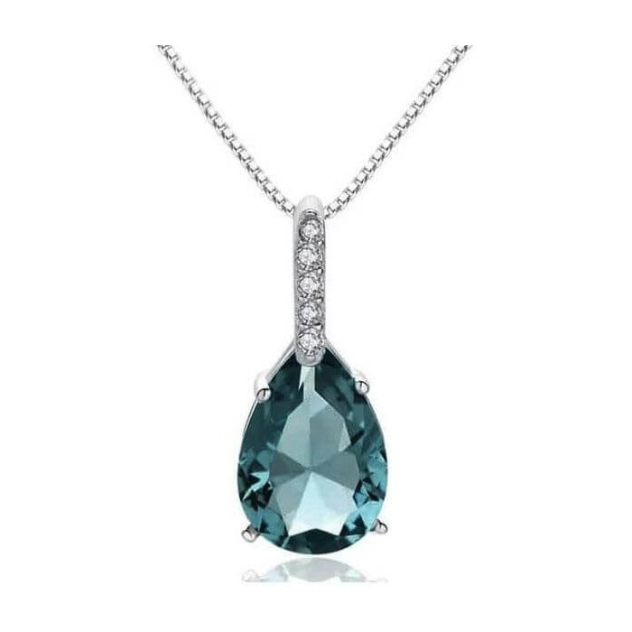 Italo Pear Cut Aquamarine Pendant Necklace For Women