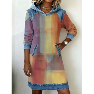 Women Abstract Long Sleeve Hoodie Printing Dress Daily Vintage Midi H-Line Spring/Fall Dress