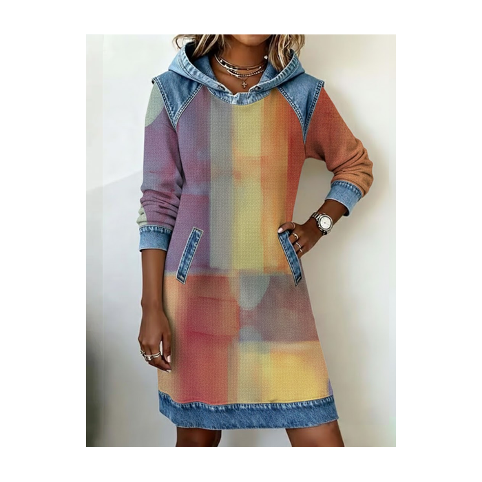 Women Abstract Long Sleeve Hoodie Printing Dress Daily Vintage Midi H-Line Spring/Fall Dress