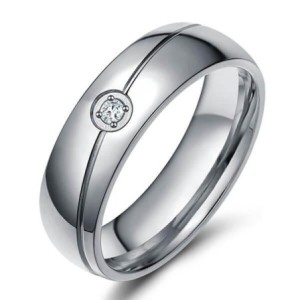 Italo Created White Sapphire Titanium Steel Men's Wedding Band