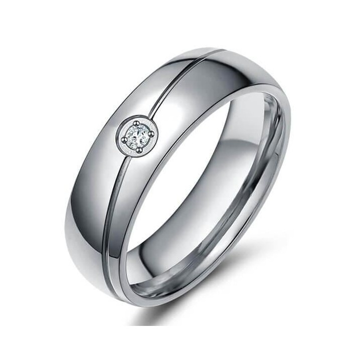 Italo Created White Sapphire Titanium Steel Men's Wedding Band