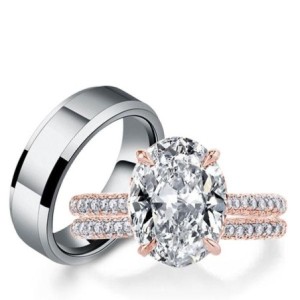 Italo Rose Gold Oval Cut Ring Set Wedding Ring Sets His And Hers