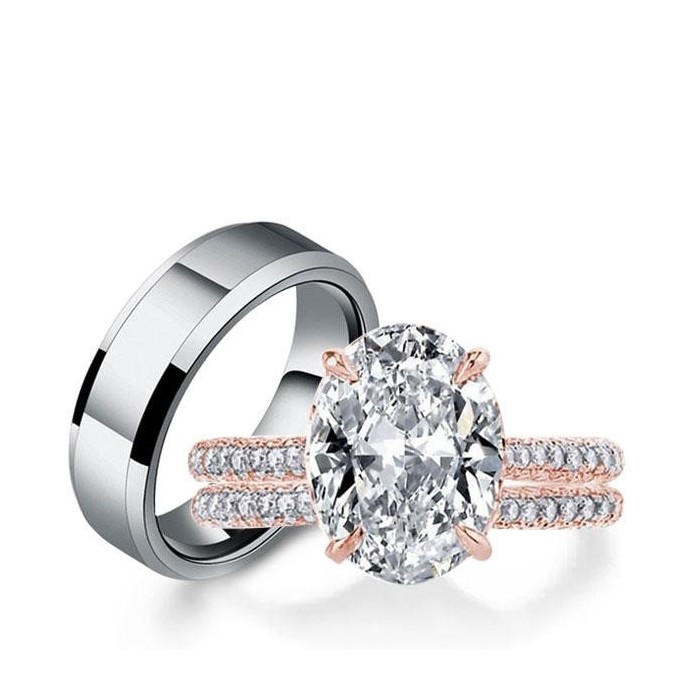 Italo Rose Gold Oval Cut Ring Set Wedding Ring Sets His And Hers