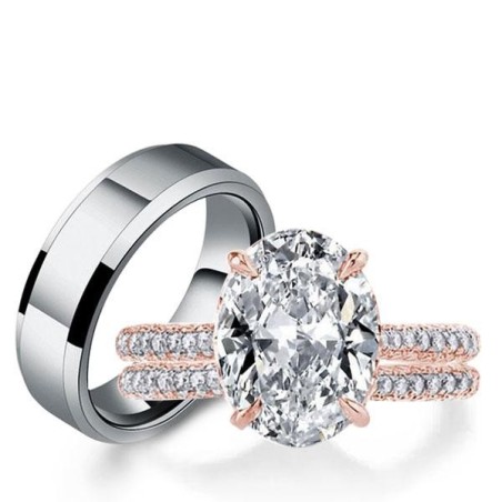 Italo Rose Gold Oval Cut Ring Set Wedding Ring Sets His And Hers