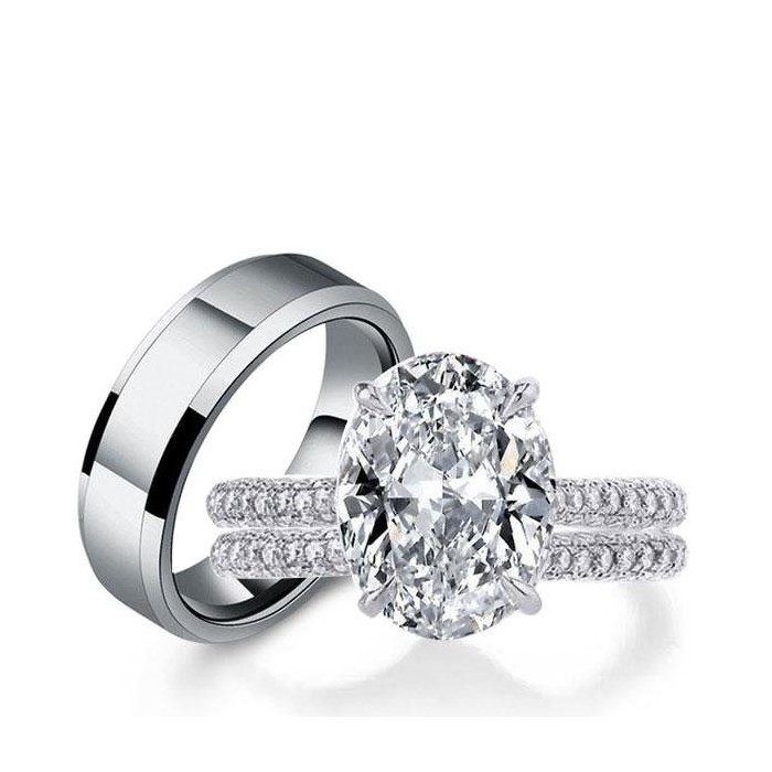 Italo Oval Cut Wedding Ring Sets His And Hers Couple Rings