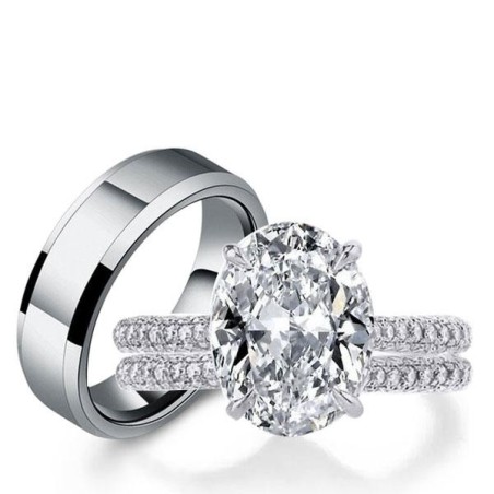 Italo Oval Cut Wedding Ring Sets His And Hers Couple Rings