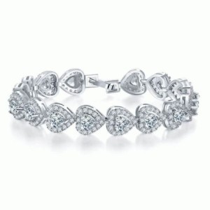 Italo Created White Sapphire Halo Heart Shaped Tennis Bracelet For Women