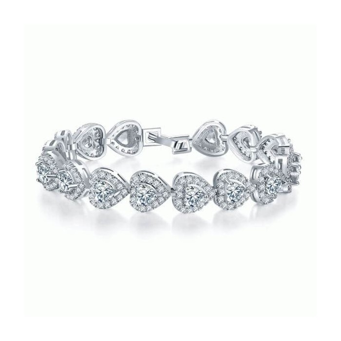 Italo Created White Sapphire Halo Heart Shaped Tennis Bracelet For Women