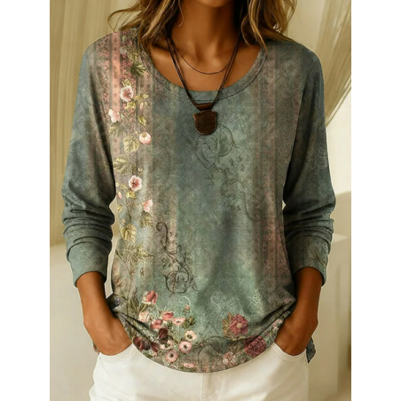 Women Floral Long Sleeve Tee T-shirt Crew Neck Printing Casual Graphic Tee Spring/Fall Top
