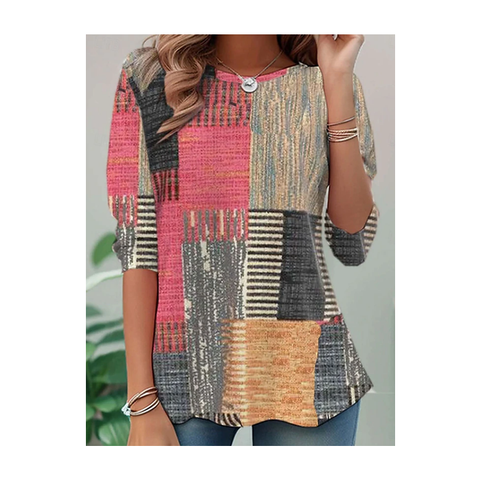 Women Abstract Long Sleeve Tee T-shirt Crew Neck Printing Casual Tunic Spring/Fall Top