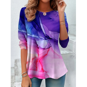Women Abstract Long Sleeve Tee T-shirt Crew Neck Printing Casual Tunic Spring/Fall Top