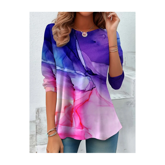 Women Abstract Long Sleeve Tee T-shirt Crew Neck Printing Casual Tunic Spring/Fall Top
