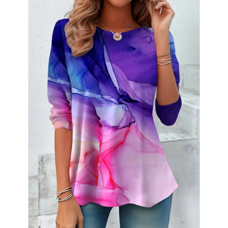 Women Abstract Long Sleeve Tee T-shirt Crew Neck Printing Casual Tunic Spring/Fall Top