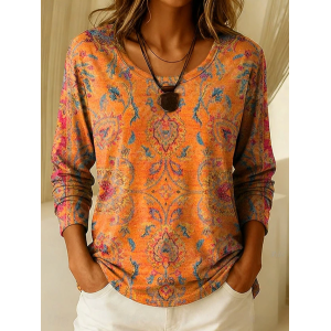 Women Floral Long Sleeve Tee T-shirt Crew Neck Printing Casual Graphic Tee Spring/Fall Top