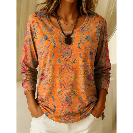 Women Floral Long Sleeve Tee T-shirt Crew Neck Printing Casual Graphic Tee Spring/Fall Top