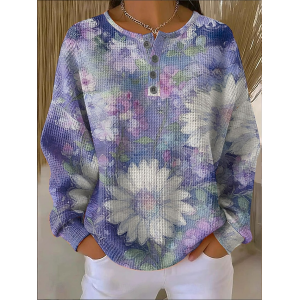 Women Floral Crew Neck Printing Casual Spring/Fall Long Sleeve Sweatshirt