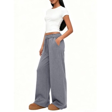 Women's  Elastic Waist H-Line Wide Leg Pants Daily Going Out Pants Coffee Casual Split Joint Plain Spring/Fall Pants