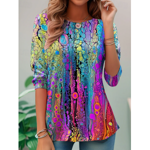 Women Abstract Long Sleeve Tee T-shirt Crew Neck Printing Casual Tunic Spring/Fall Top