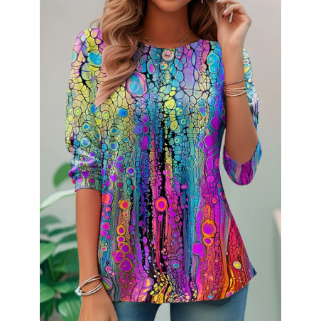 Women Abstract Long Sleeve Tee T-shirt Crew Neck Printing Casual Tunic Spring/Fall Top