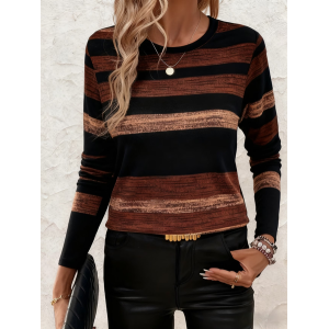 Women Abstract Stripes Long Sleeve Tee T-shirt Crew Neck Printing Casual Graphic Tee Spring/Fall Top