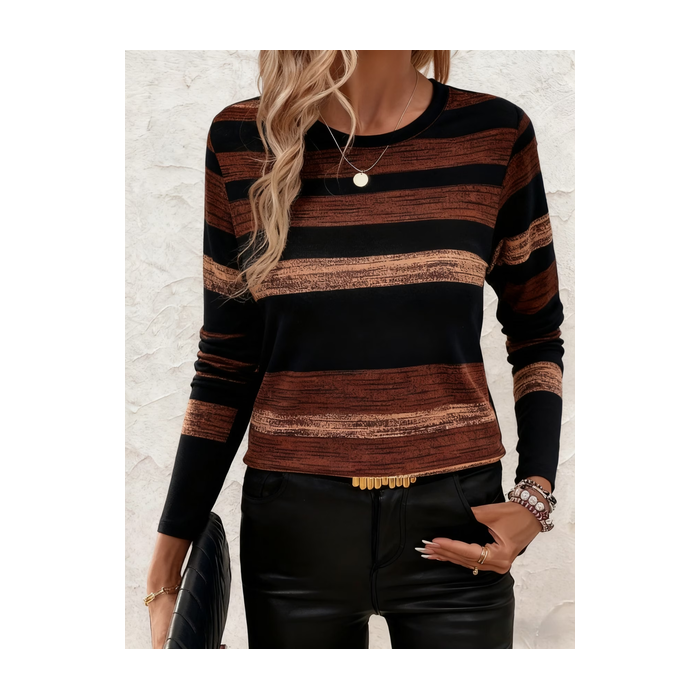 Women Abstract Stripes Long Sleeve Tee T-shirt Crew Neck Printing Casual Graphic Tee Spring/Fall Top