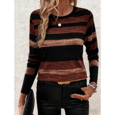 Women Abstract Stripes Long Sleeve Tee T-shirt Crew Neck Printing Casual Graphic Tee Spring/Fall Top