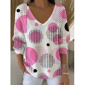 Women Abstract Long Sleeve Tee T-shirt V Neck Printing Casual Spring/Fall Top