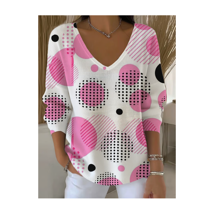 Women Abstract Long Sleeve Tee T-shirt V Neck Printing Casual Spring/Fall Top