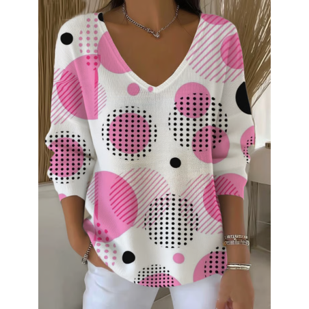 Women Abstract Long Sleeve Tee T-shirt V Neck Printing Casual Spring/Fall Top