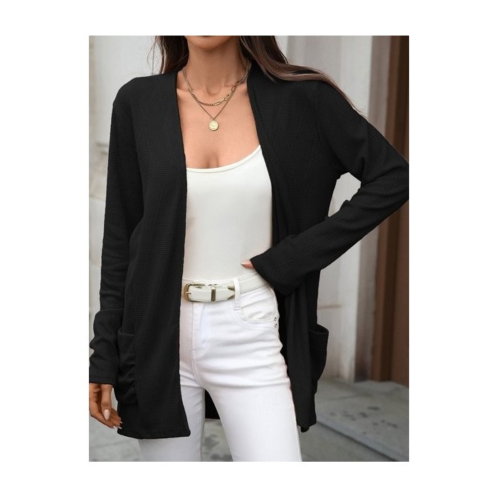Women Plain Cover Up Casual Jacquard Spring/Fall Lightweight Cardigan
