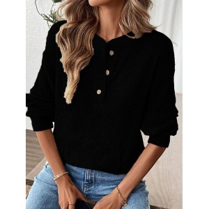 Women Plain Long Sleeve Tee T-shirt V Neck Split Joint Casual Spring/Fall Top
