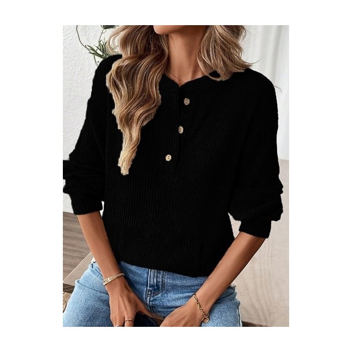 Women Plain Long Sleeve Tee T-shirt V Neck Split Joint Casual Spring/Fall Top