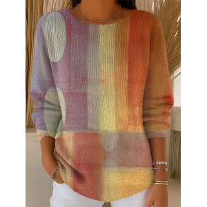 Women Abstract Printing Casual Long Sleeve Crew Neck Spring/Fall Sweater
