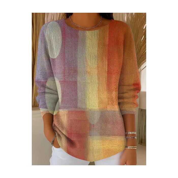 Women Abstract Printing Casual Long Sleeve Crew Neck Spring/Fall Sweater