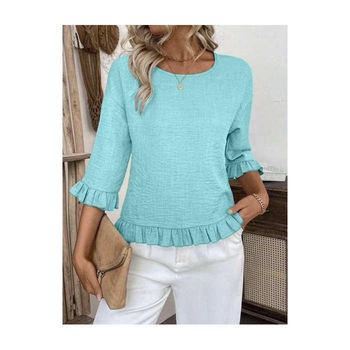 Women Plain Crew Neck Half Sleeve Shirt Bell Sleeve Casual Daily Summer Top
