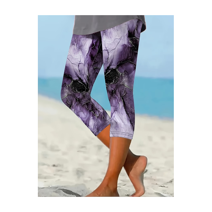 Women Abstract Capris Elastic Waist Pants Casual Summer Trousers