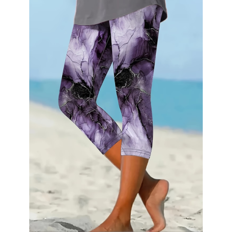 Women Abstract Capris Elastic Waist Pants Casual Summer Trousers