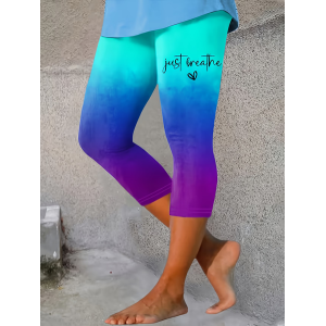 Women Ombre Capris Elastic Waist Pants Casual Summer Trousers