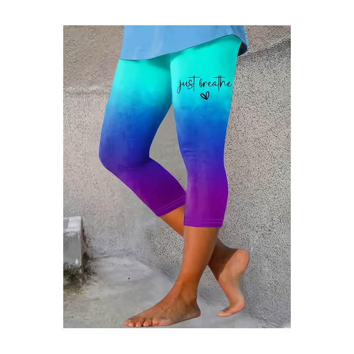 Women Ombre Capris Elastic Waist Pants Casual Summer Trousers