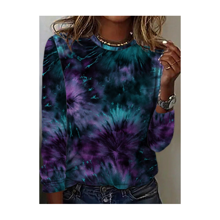 Women Abstract Long Sleeve Tee T-shirt Crew Neck Printing Casual Graphic Tee Spring/Fall Top