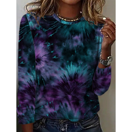 Women Abstract Long Sleeve Tee T-shirt Crew Neck Printing Casual Graphic Tee Spring/Fall Top