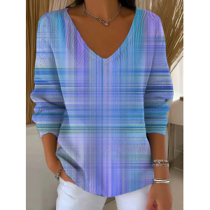 Women Abstract Long Sleeve Tee T-shirt V Neck Printing Casual Spring/Fall Top