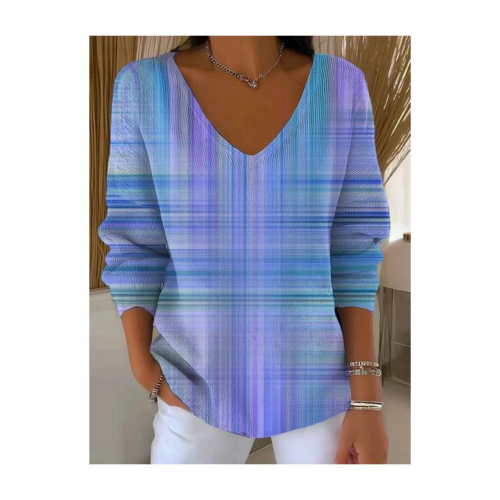 Women Abstract Long Sleeve Tee T-shirt V Neck Printing Casual Spring/Fall Top