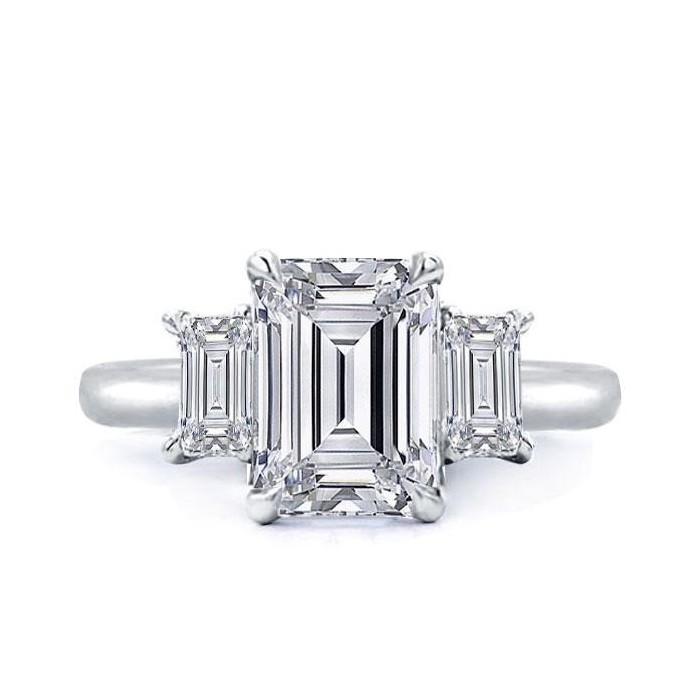 Italo Three Stone Emerald Created White Sapphire Engagement Ring