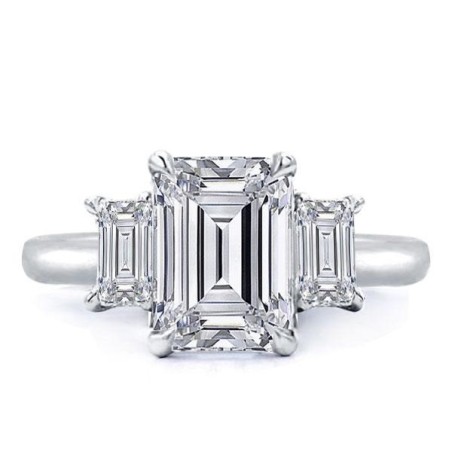 Italo Three Stone Emerald Created White Sapphire Engagement Ring