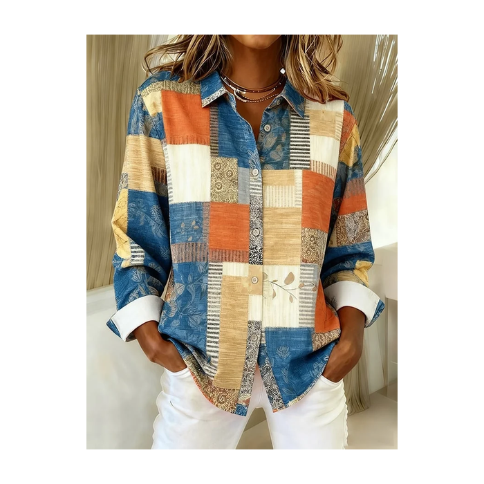 Women Abstract Shirt Collar Long Sleeve Shirt Buckle Regular Sleeve Casual Daily Spring/Fall Top