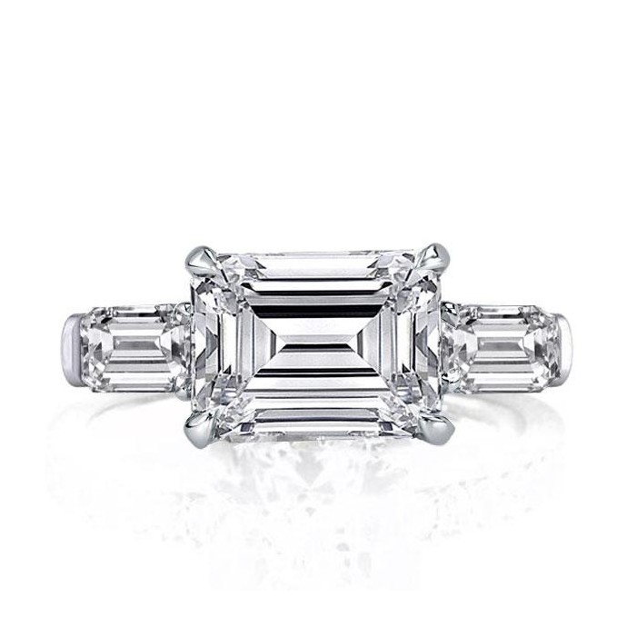 Italo Three Stone East West Emerald Created White Sapphire Engagement Ring