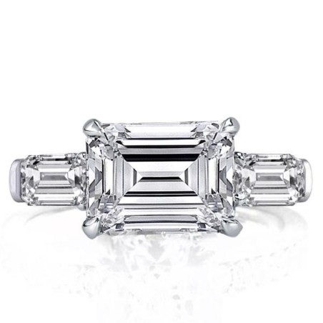 Italo Three Stone East West Emerald Created White Sapphire Engagement Ring