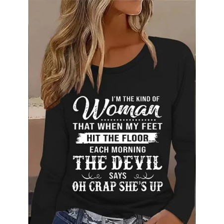 Women Text Letters Long Sleeve Tee T-shirt Crew Neck Printing Casual Graphic Tee Spring/Fall Top