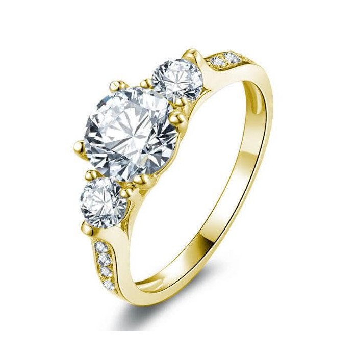 Classic Golden Three Stone Engagement Ring